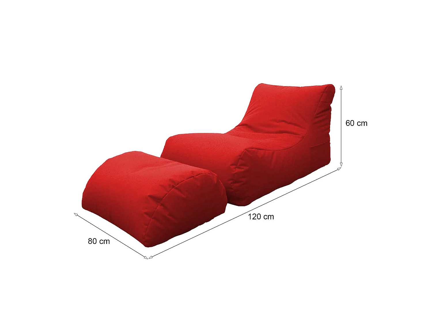 Alton poef, Multifunctionele fauteuil, Zitzak, Voetenbank poef, Made in Italy, 120x80 h60 cm, Rood