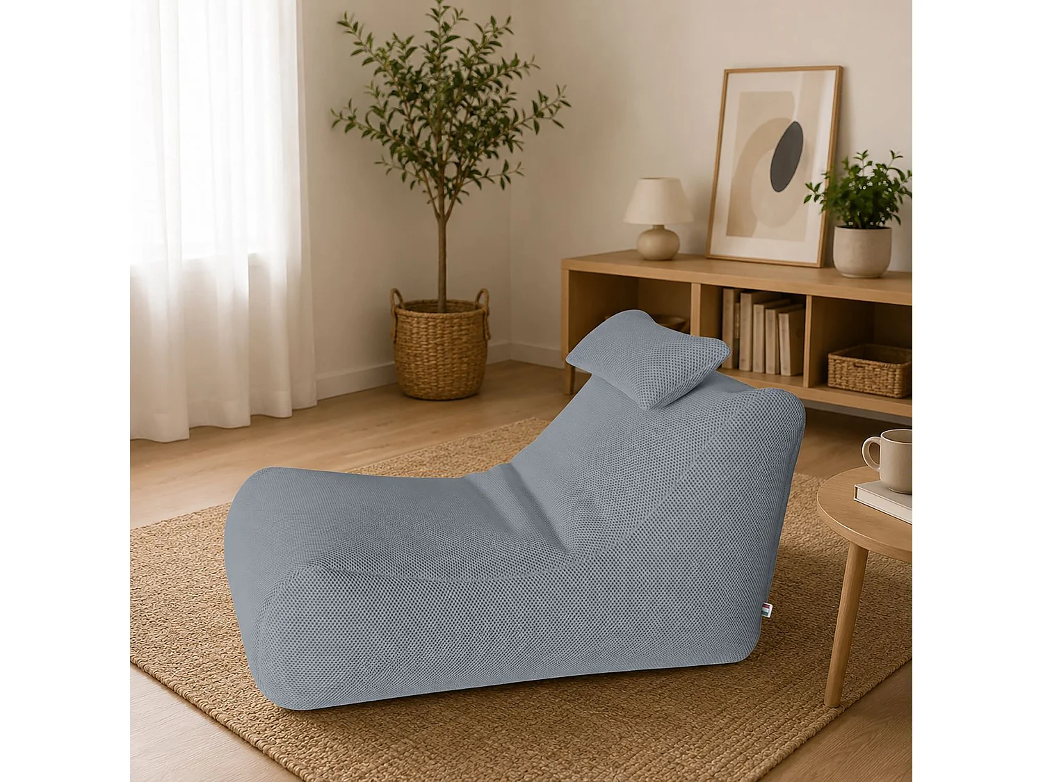 Pouf ÐœÑ–hck, Fauteuil polyvalent, Chaise sac, Pouf repose-pieds, Made in Italy, 70x120 h65 cm, Gris clair