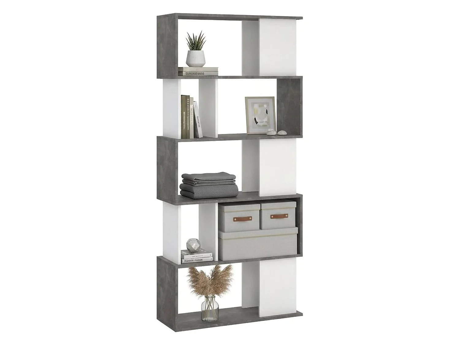Bücherregal Arg, Büroregal, Mobiler Buchhalter, Bücherbrett, 80x30 h175 cm, Zement und WeiÃŸ