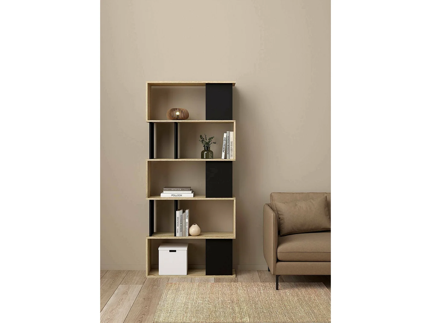 Bücherregal Arg, Büroregal, Mobiler Buchhalter, Bücherbrett, 80x29 h175 cm, Eiche und Schwarz