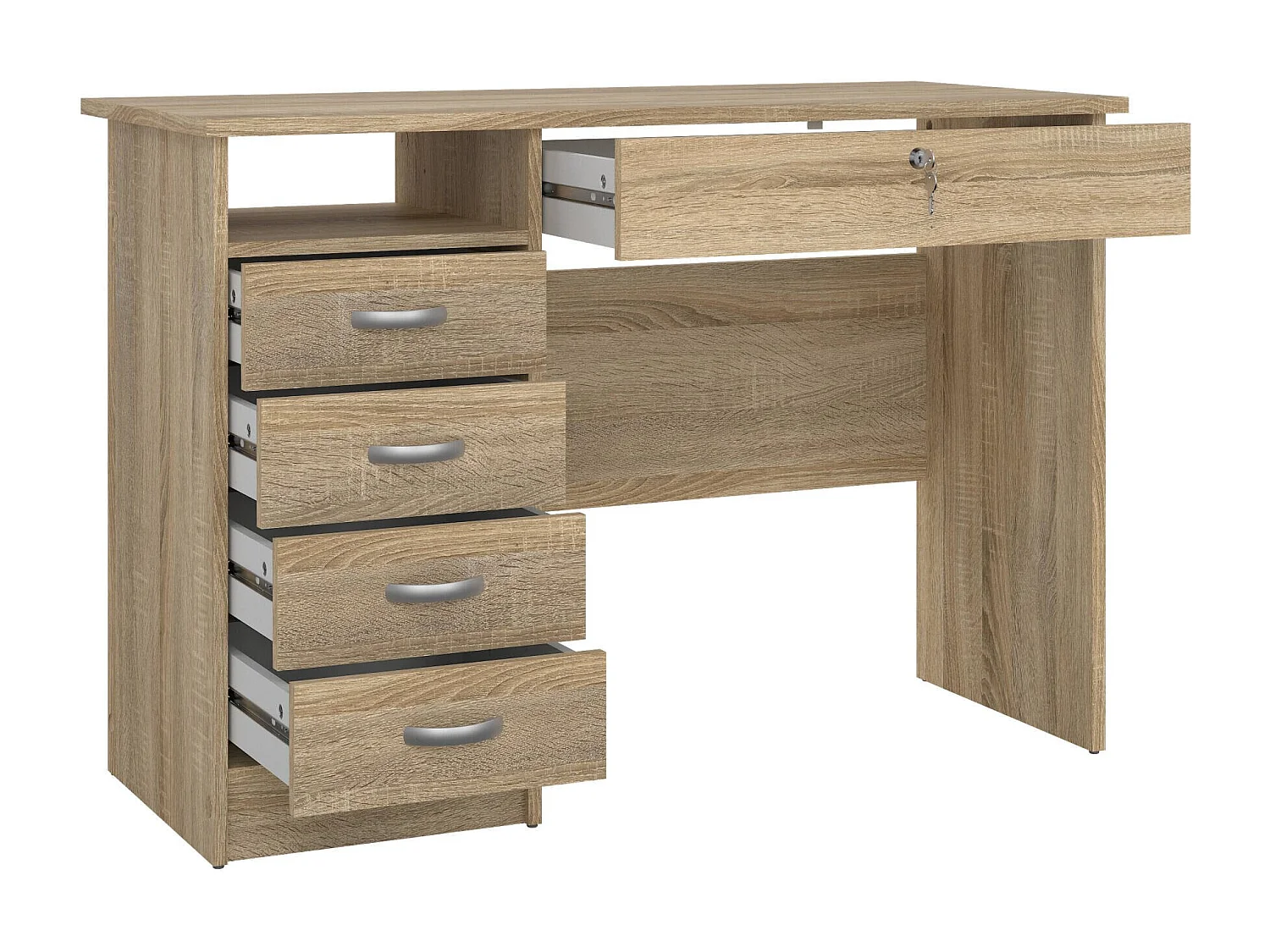 Bureau Amor, Pupitre polyvalent, Table de bureau pour PC, Plan de travail, 109x49 h76 cm, Chêne