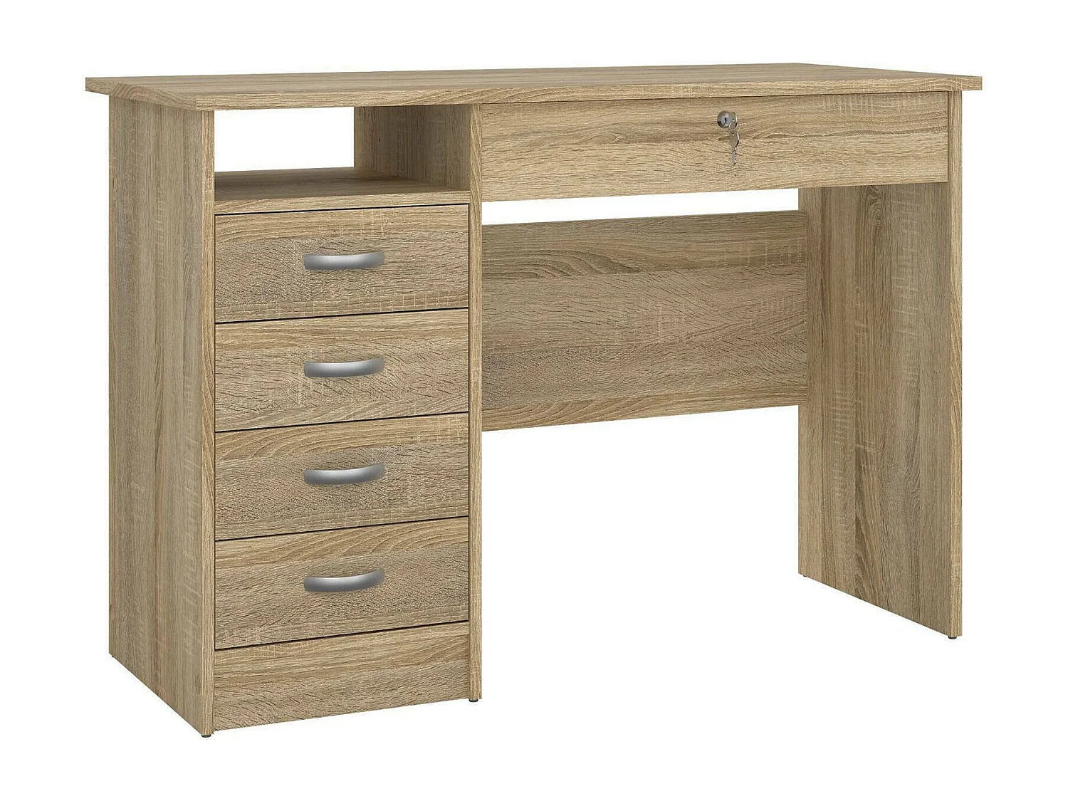 Bureau Amor, Pupitre polyvalent, Table de bureau pour PC, Plan de travail, 109x49 h76 cm, Chêne