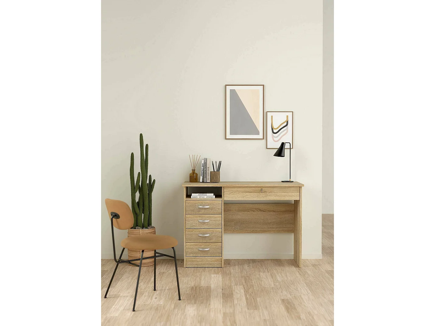 Secretária Amor, Secretária multiusos, Secretária com suporte para PC, Bancada, 109x49 h76 cm, Carvalho