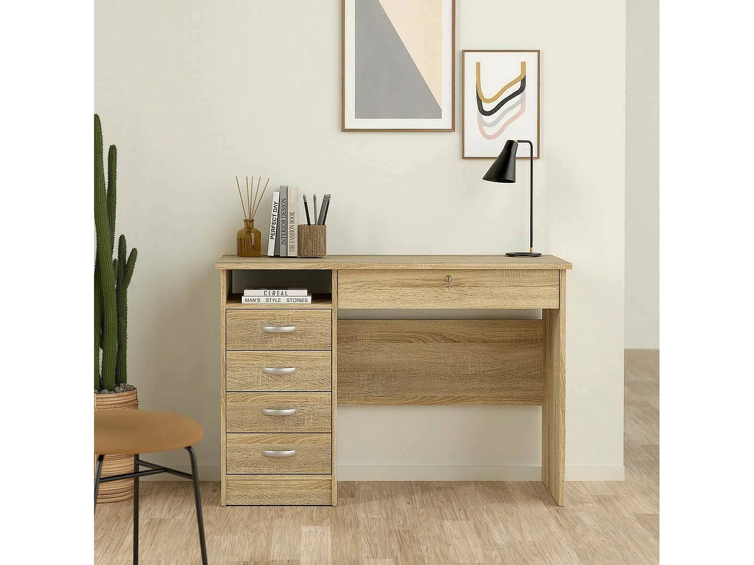 Secretária Amor, Secretária multiusos, Secretária com suporte para PC, Bancada, 109x49 h76 cm, Carvalho