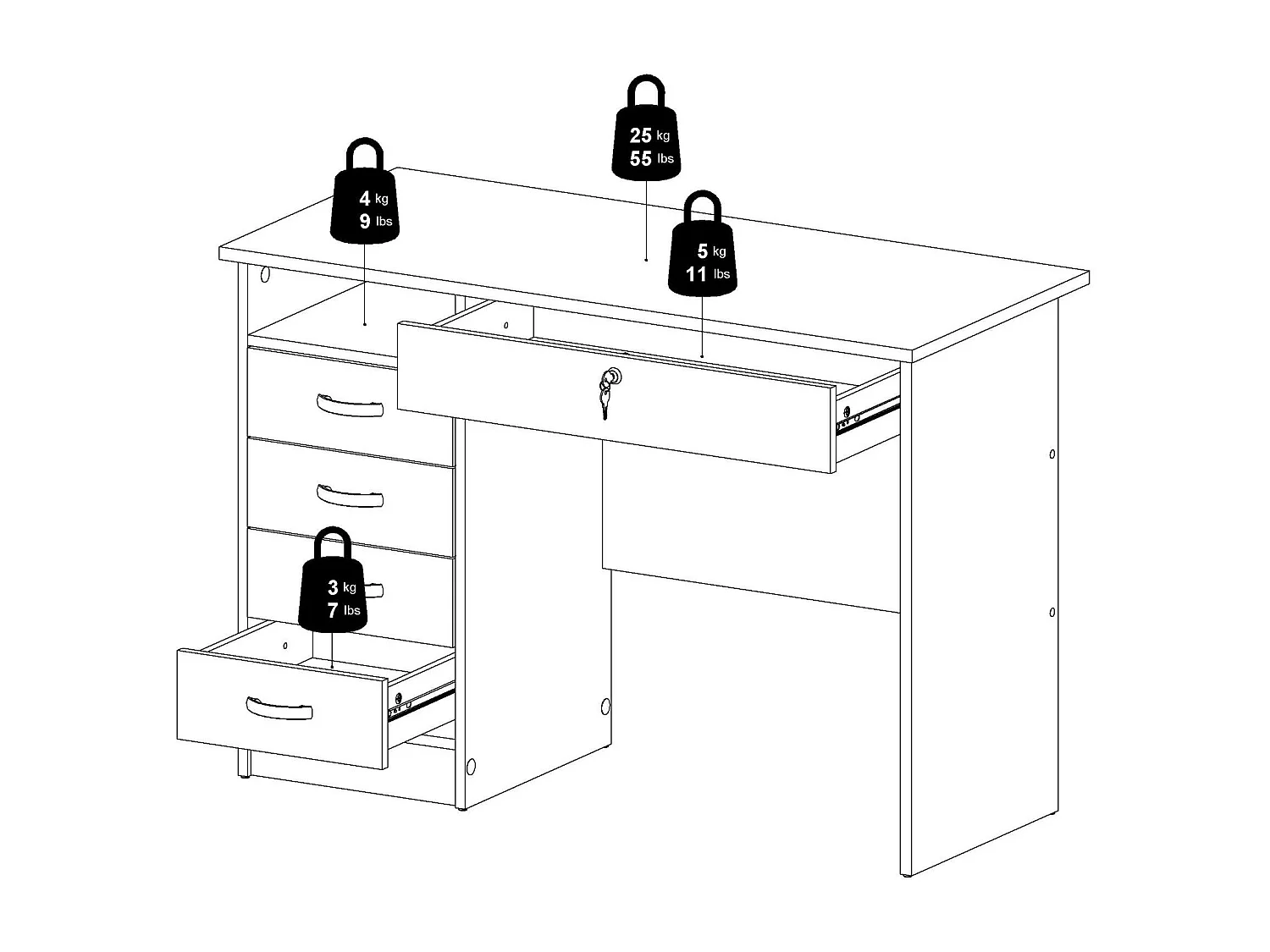 Bureau Amor, Pupitre polyvalent, Table de bureau pour PC, Plan de travail, 109x49 h76 cm, Chêne
