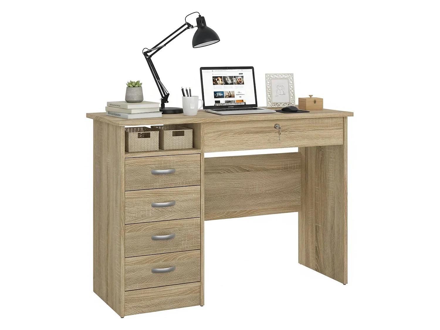 Secretária Amor, Secretária multiusos, Secretária com suporte para PC, Bancada, 109x49 h76 cm, Carvalho