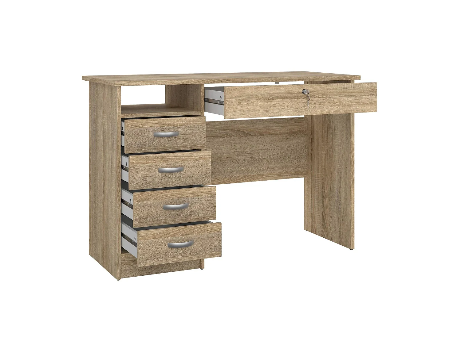 Bureau Amor, Pupitre polyvalent, Table de bureau pour PC, Plan de travail, 109x49 h76 cm, Chêne