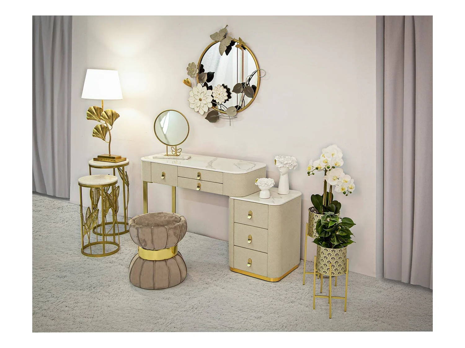 Bureau Apoteosi, Pupitre polyvalent, Table de bureau pour PC, Plan de travail, 120x40 h75 cm, Crème et Or