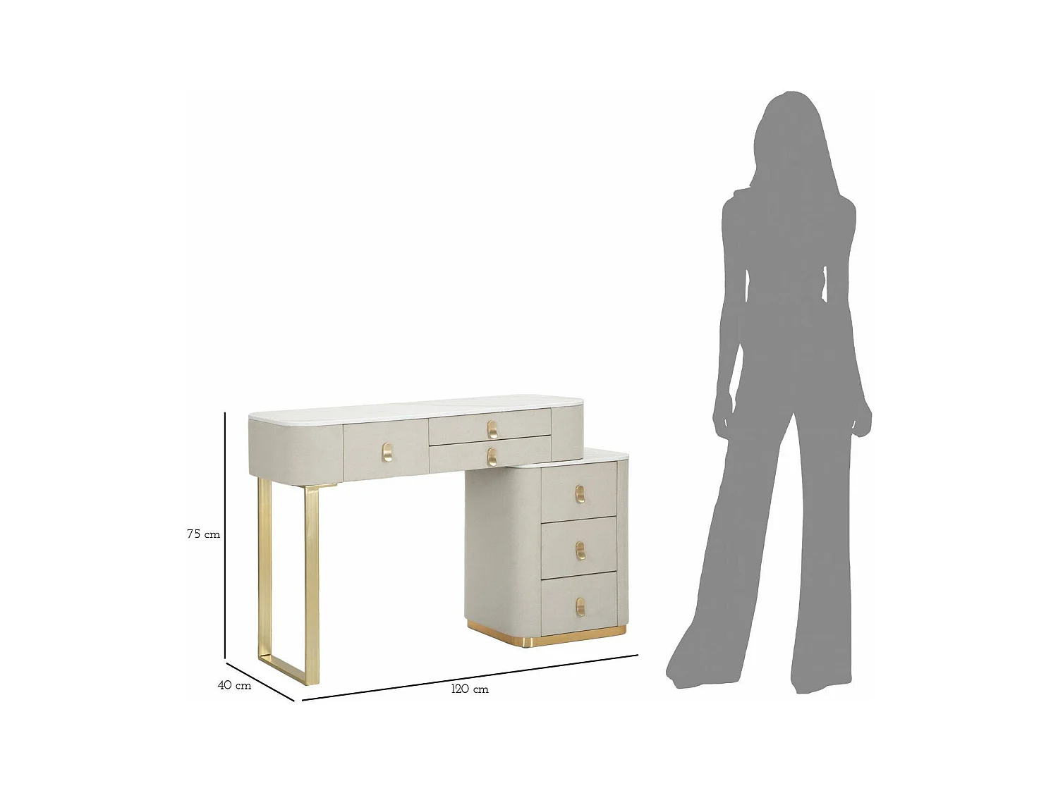 Bureau Apoteosi, Pupitre polyvalent, Table de bureau pour PC, Plan de travail, 120x40 h75 cm, Crème et Or