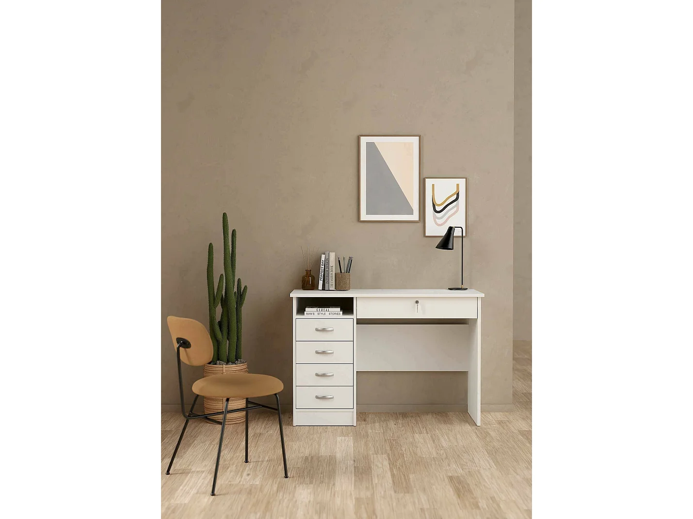 Bureau Amor, Pupitre polyvalent, Table de bureau pour PC, Plan de travail, 109x48 h75 cm, Blanc