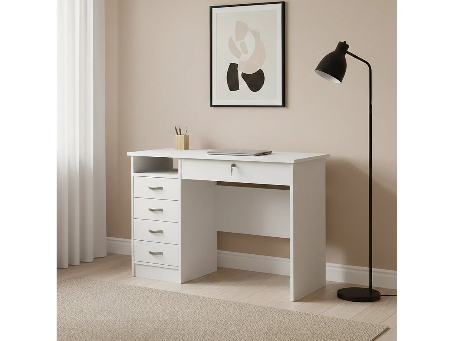Escritorio Amor, Escritorio multiusos, Mesa de oficina para PC, El plan de trabajo, 109x48 h75 cm, Blanco