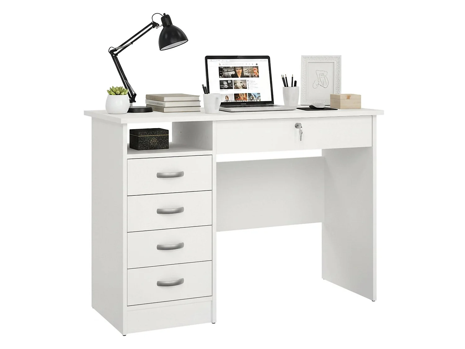 Bureau Amor, Pupitre polyvalent, Table de bureau pour PC, Plan de travail, 109x48 h75 cm, Blanc