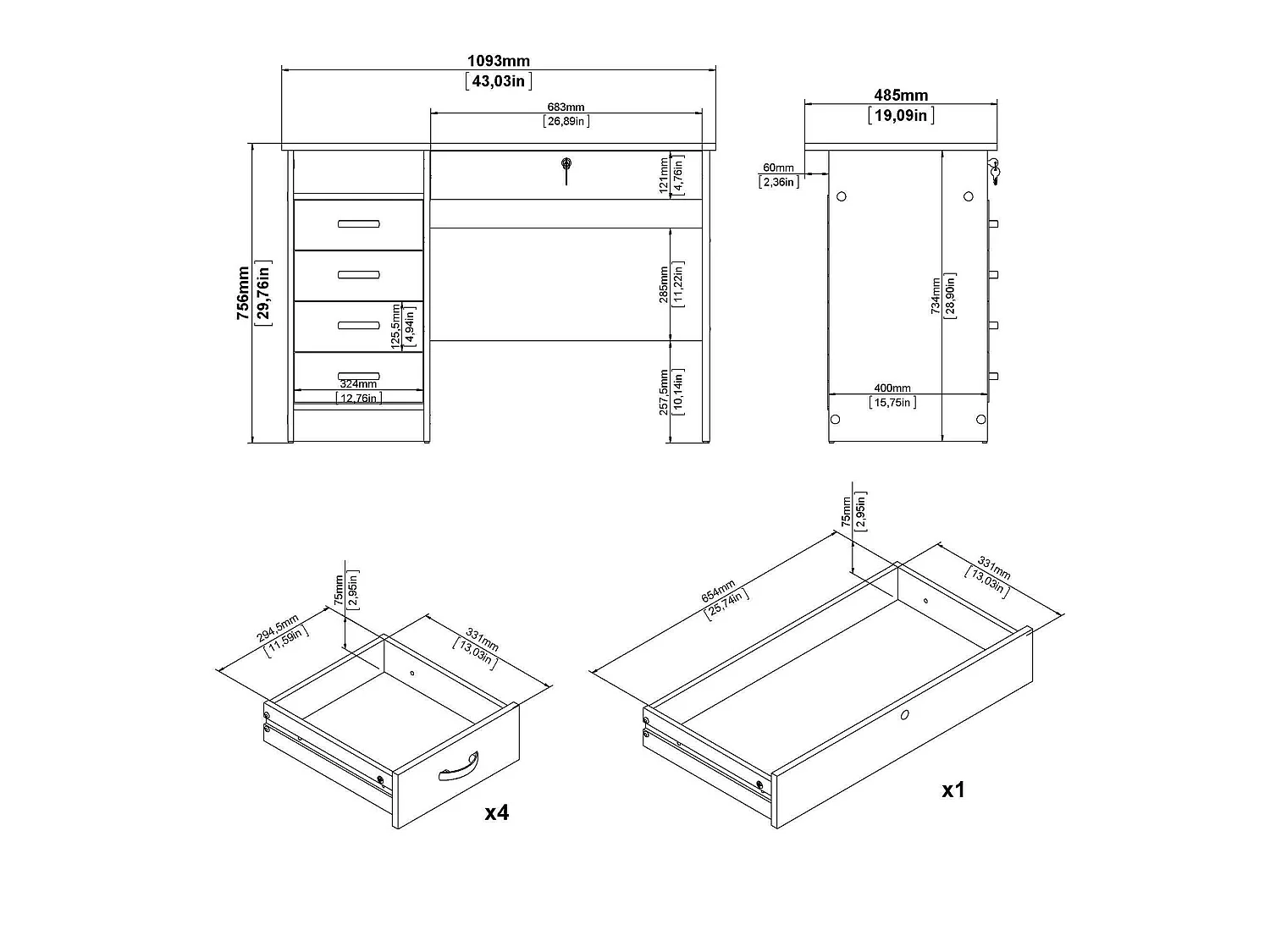 Bureau Amor, Pupitre polyvalent, Table de bureau pour PC, Plan de travail, 109x48 h75 cm, Blanc