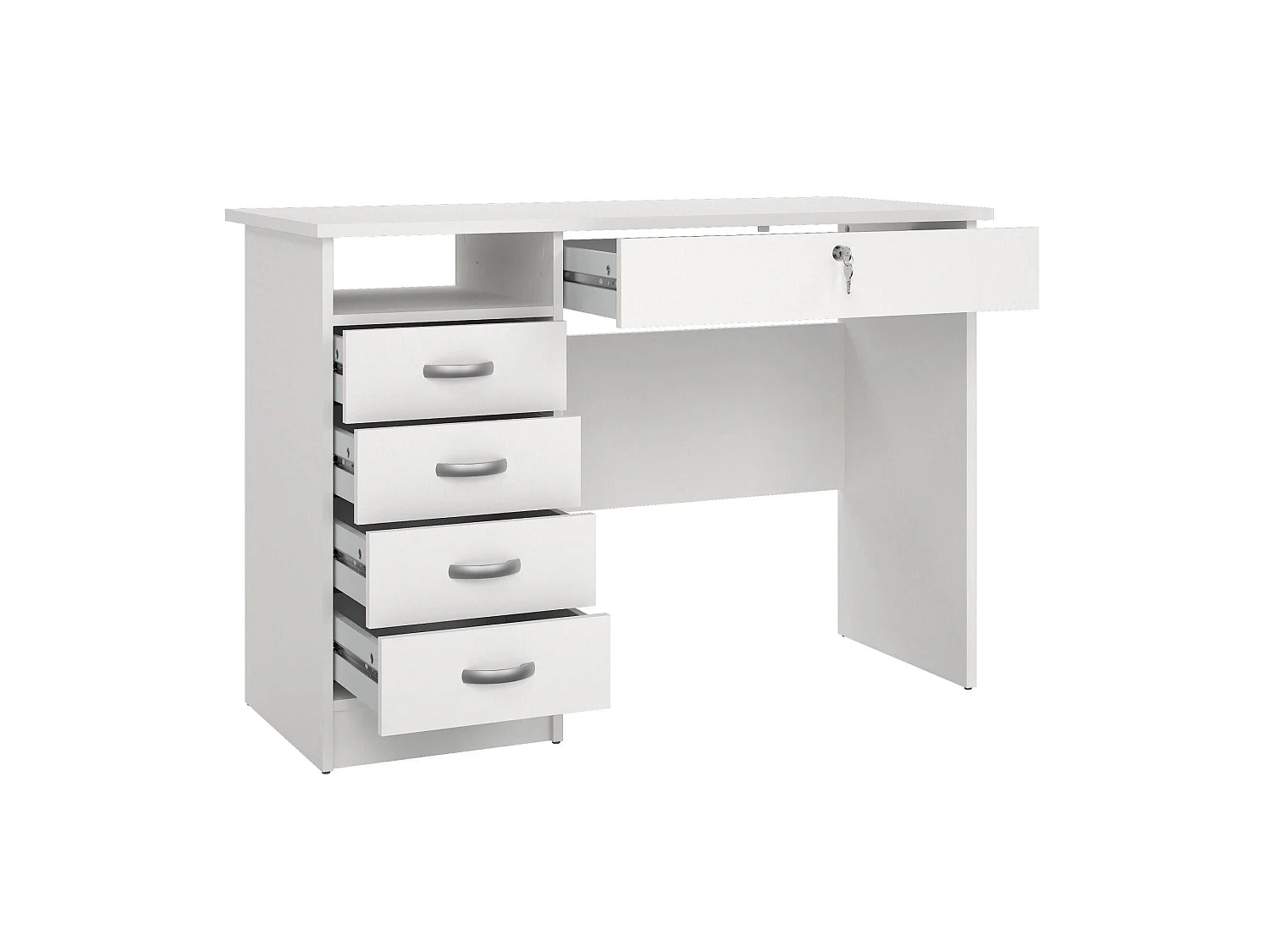 Amor bureau, Multifunctioneel bureau, PC-houder kantoortafel, Werkblad, 109x48 h75 cm, Wit