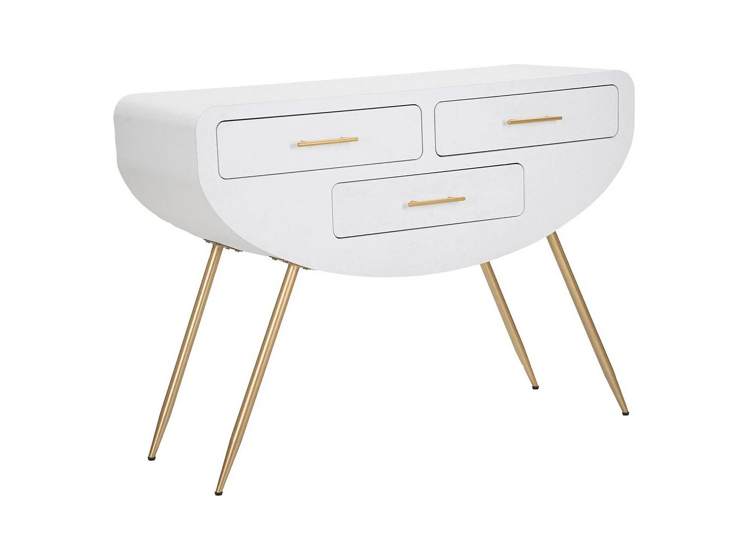 Console Tomato, Table polyvalente, Armoire de rangement, Bureau du couloir, 110x40 h80 cm, Blanc et Or