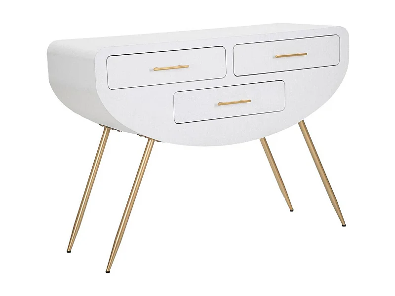 Console Tomato, Table polyvalente, Armoire de rangement, Bureau du couloir, 110x40 h80 cm, Blanc et Or
