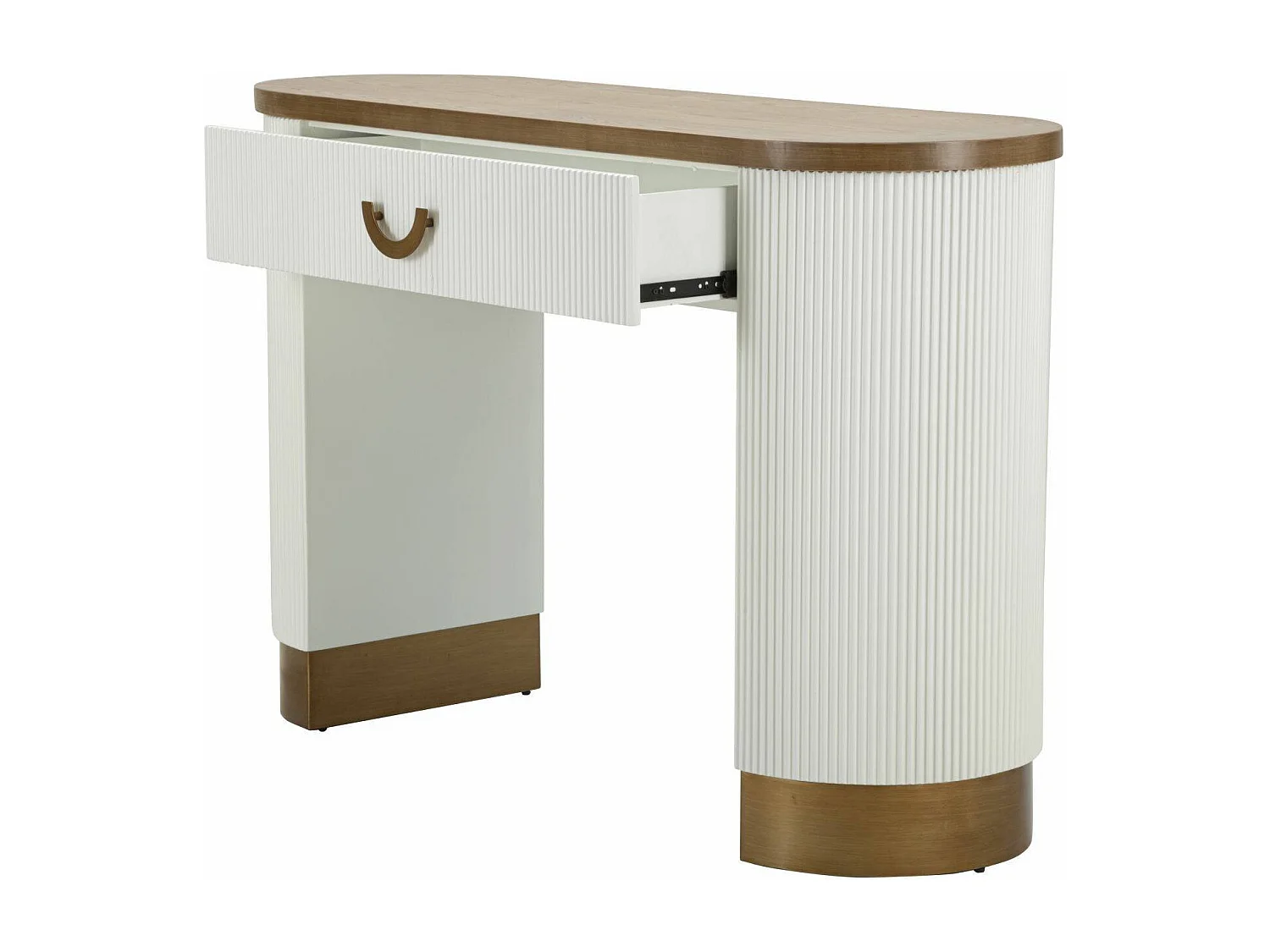 Consola Cadre, Mesa multiusos, Gabinete de soporte, Escritorio de pasillo, 121x40 h78 cm, Blanco y Marrón