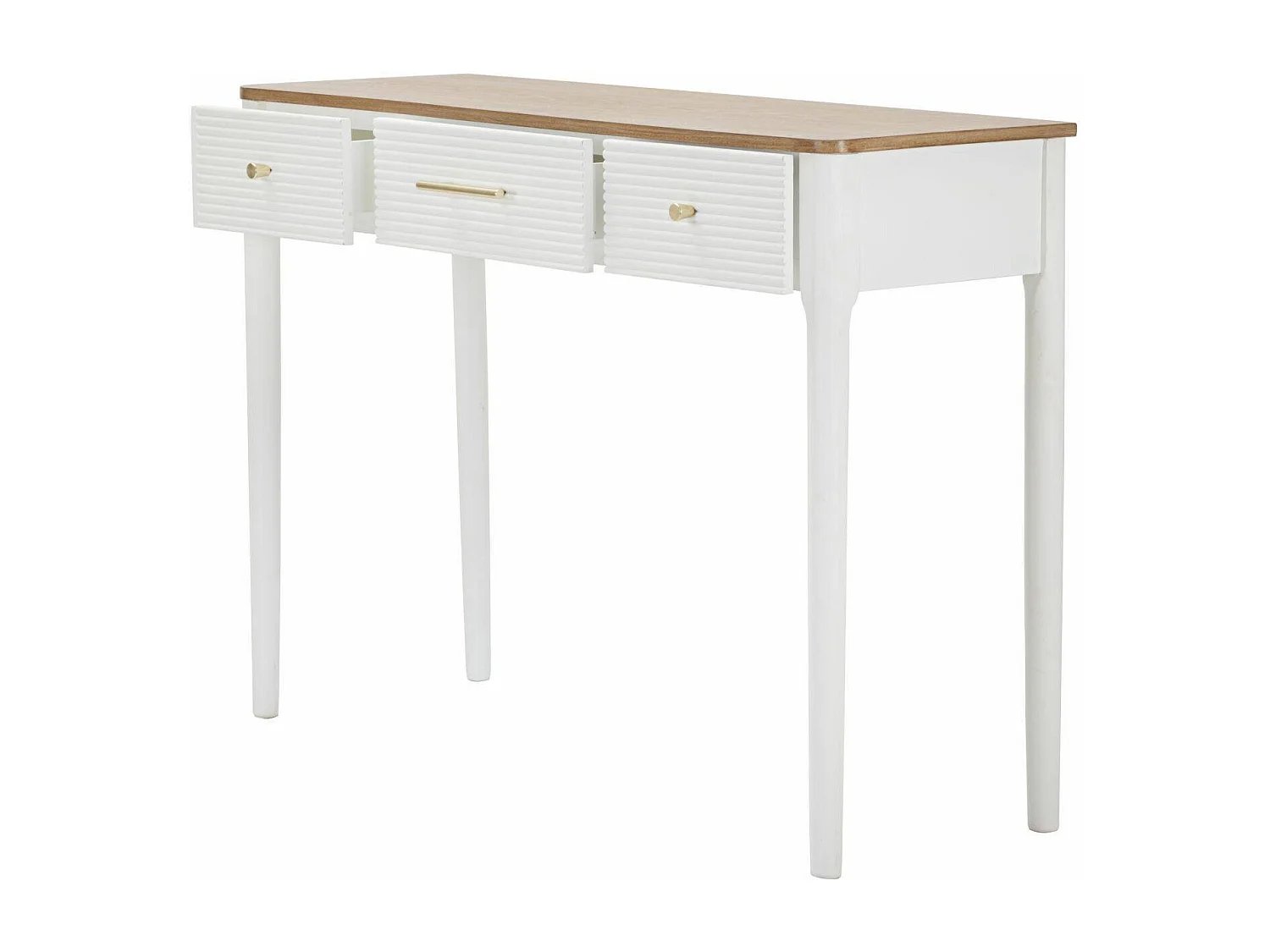Console Crypto, Table polyvalente, Armoire de rangement, Bureau du couloir, 107x37 h80 cm, Blanc et marron