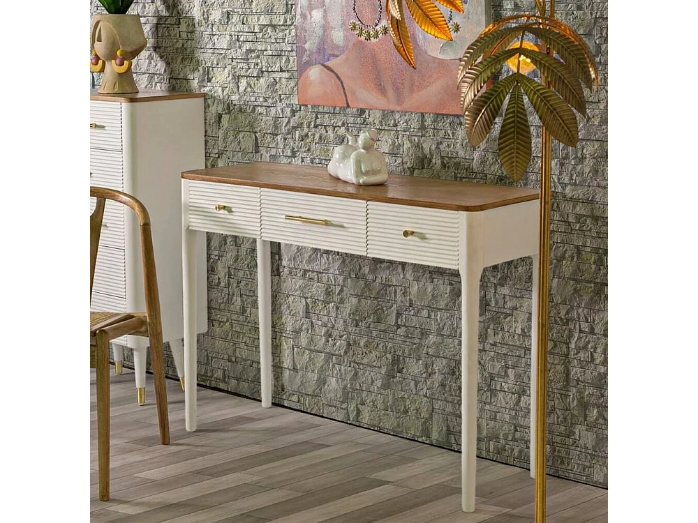 Console Crypto, Table polyvalente, Armoire de rangement, Bureau du couloir, 107x37 h80 cm, Blanc et marron