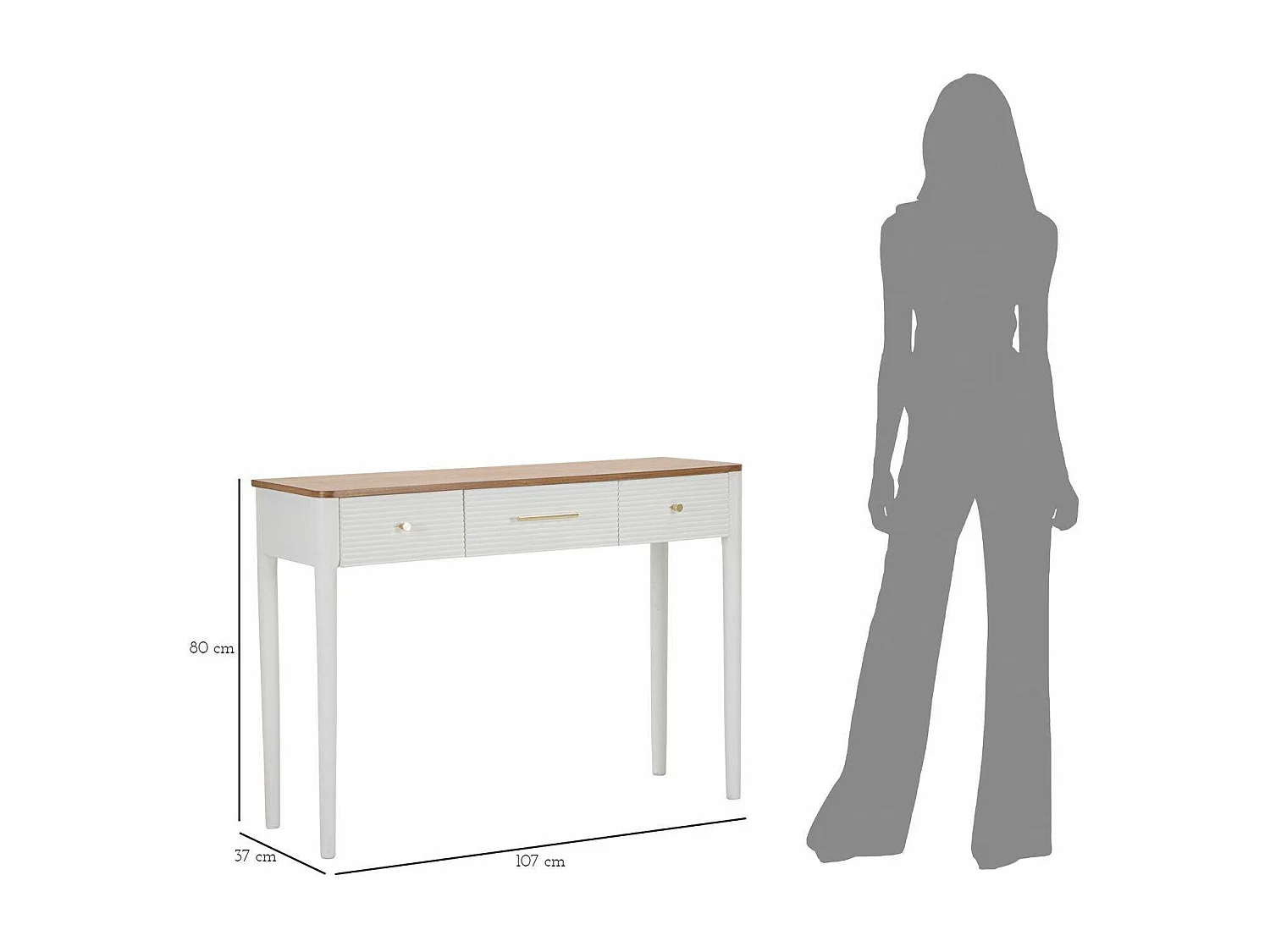 Crypto console, Multifunctionele tafel, Bijzetkast, Gangbureau, 107x37 h80 cm, Wit en Bruin