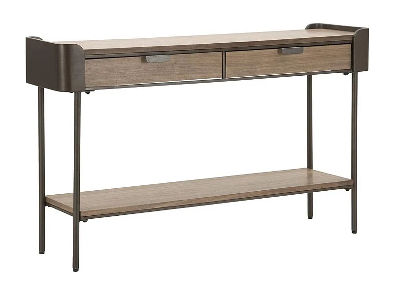 Console Franz, Table polyvalente, Armoire de rangement, Bureau du couloir, Gris et marron, 120x31 h72 cm
