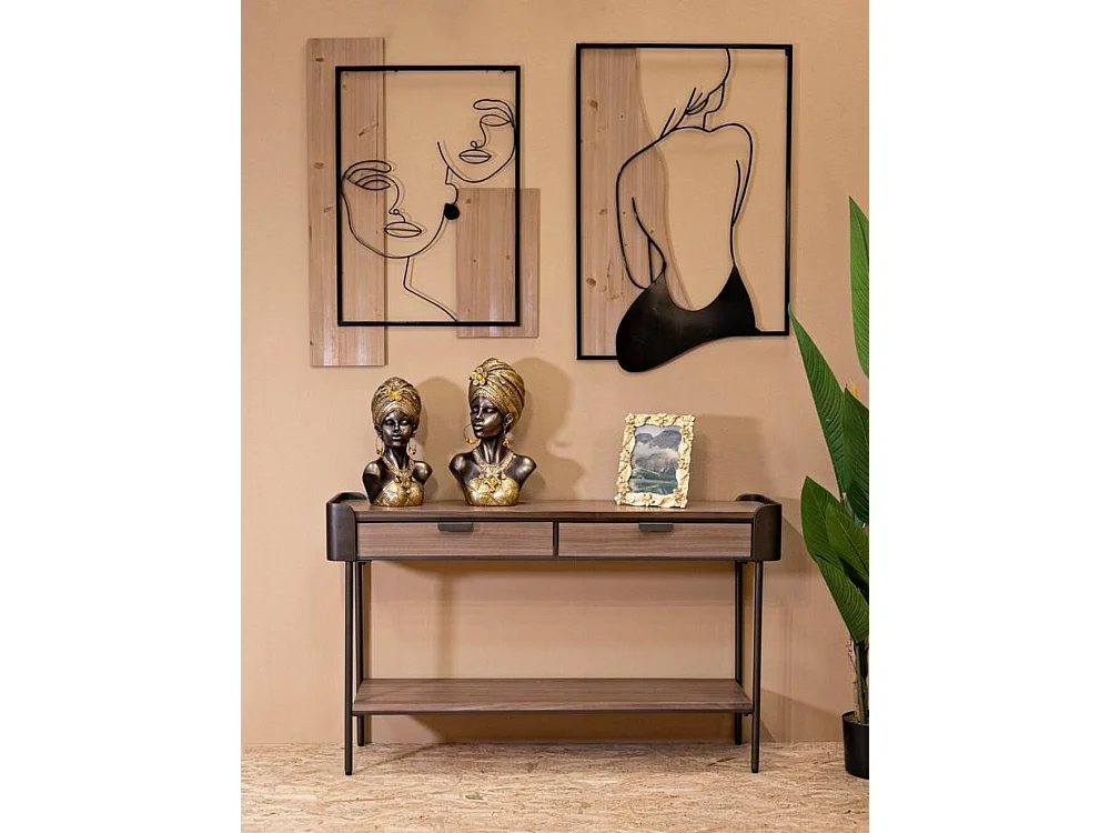 Console Franz, Table polyvalente, Armoire de rangement, Bureau du couloir, Gris et marron, 120x31 h72 cm