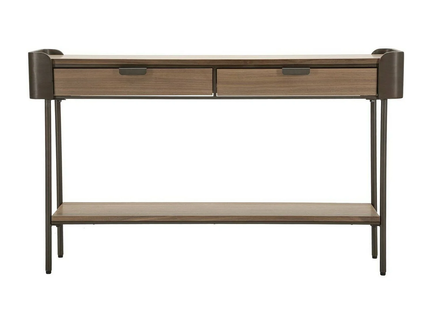 Console Franz, Table polyvalente, Armoire de rangement, Bureau du couloir, Gris et marron, 120x31 h72 cm