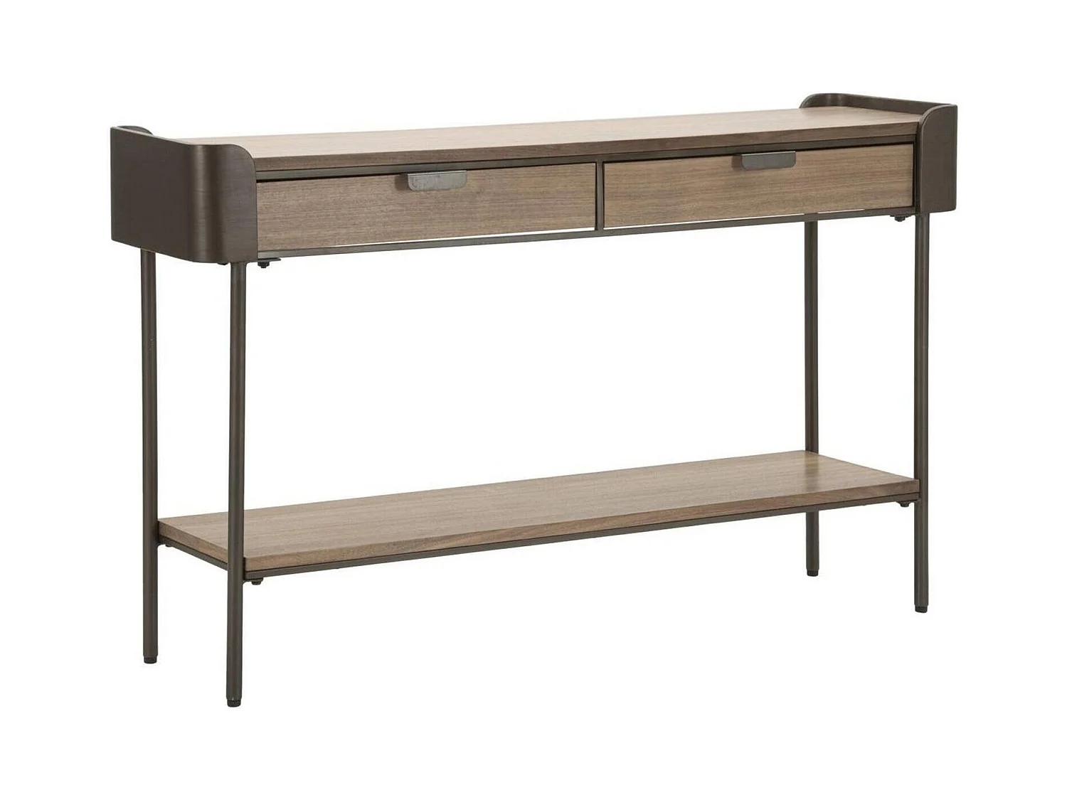 Console Franz, Table polyvalente, Armoire de rangement, Bureau du couloir, Gris et marron, 120x31 h72 cm