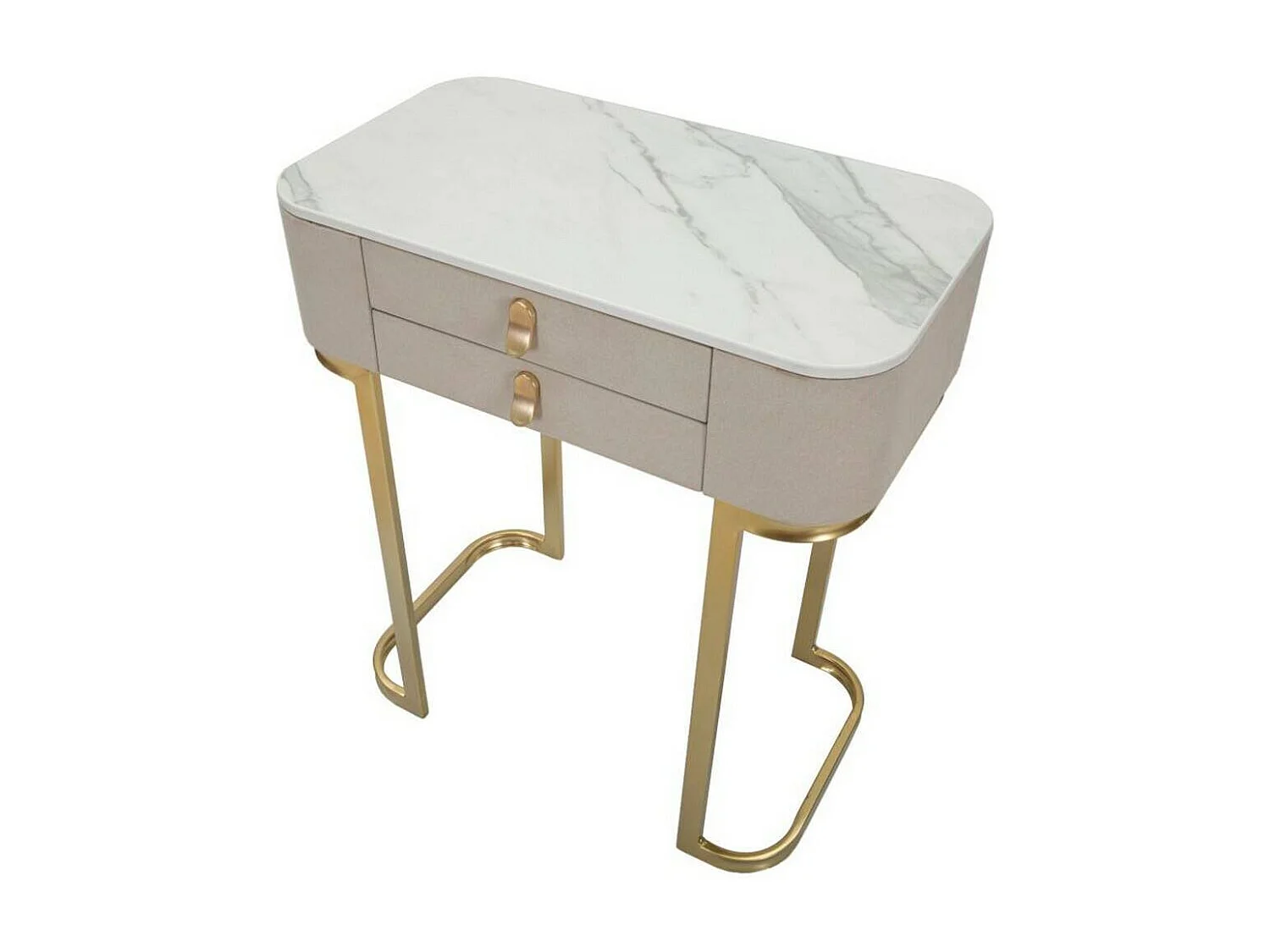 Console Ronda, Table polyvalente, Armoire de rangement, Bureau du couloir, Crème et Or, 70x40 h80 cm
