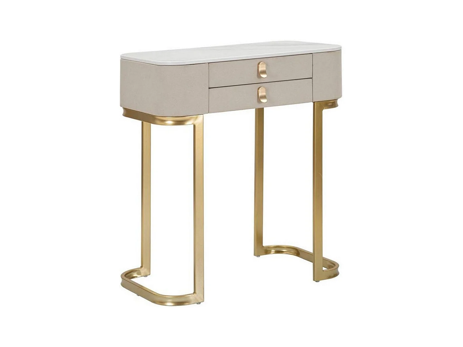 Console Ronda, Table polyvalente, Armoire de rangement, Bureau du couloir, Crème et Or, 70x40 h80 cm