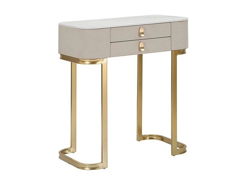 Consola Ronda, Mesa multiusos, Armário lateral, Secretária de corredor, Creme e Dourado, 70x40 h80 cm