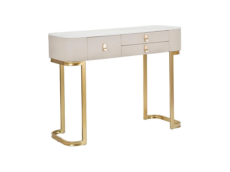Console Ronda, Table polyvalente, Armoire de rangement, Bureau du couloir, Crème et Or, 100x40 h80 cm