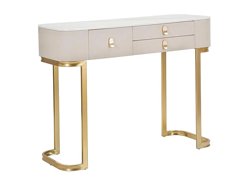 Console Ronda, Table polyvalente, Armoire de rangement, Bureau du couloir, Crème et Or, 100x40 h80 cm