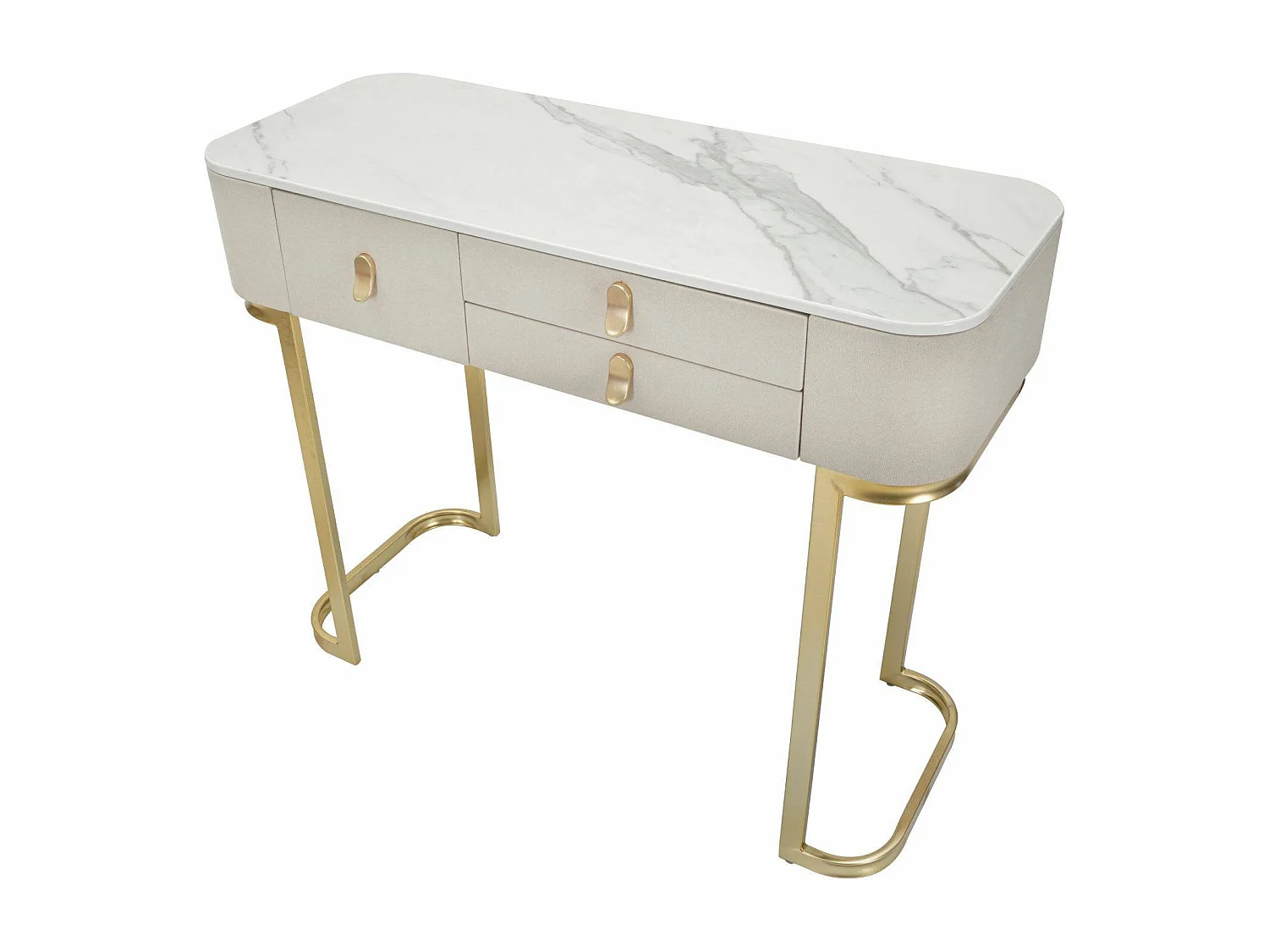 Console Ronda, Table polyvalente, Armoire de rangement, Bureau du couloir, Crème et Or, 100x40 h80 cm