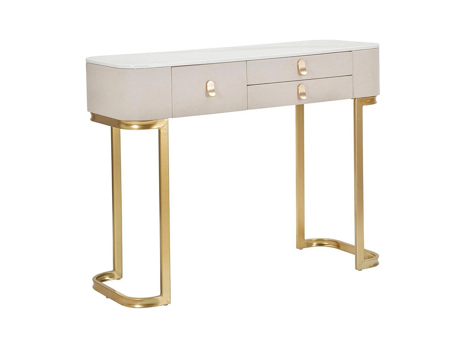 Console Ronda, Table polyvalente, Armoire de rangement, Bureau du couloir, Crème et Or, 100x40 h80 cm