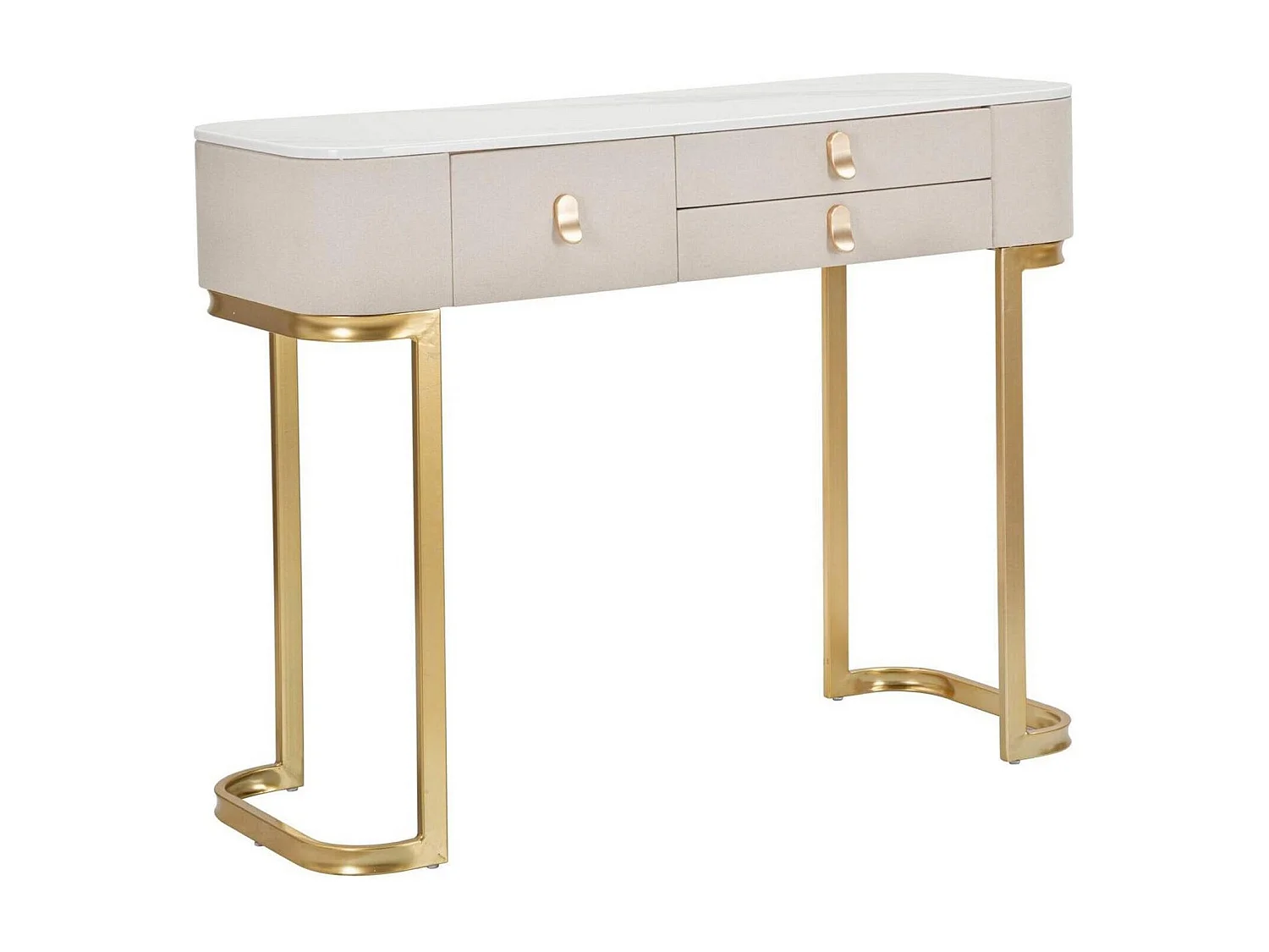 Console Ronda, Table polyvalente, Armoire de rangement, Bureau du couloir, Crème et Or, 100x40 h80 cm