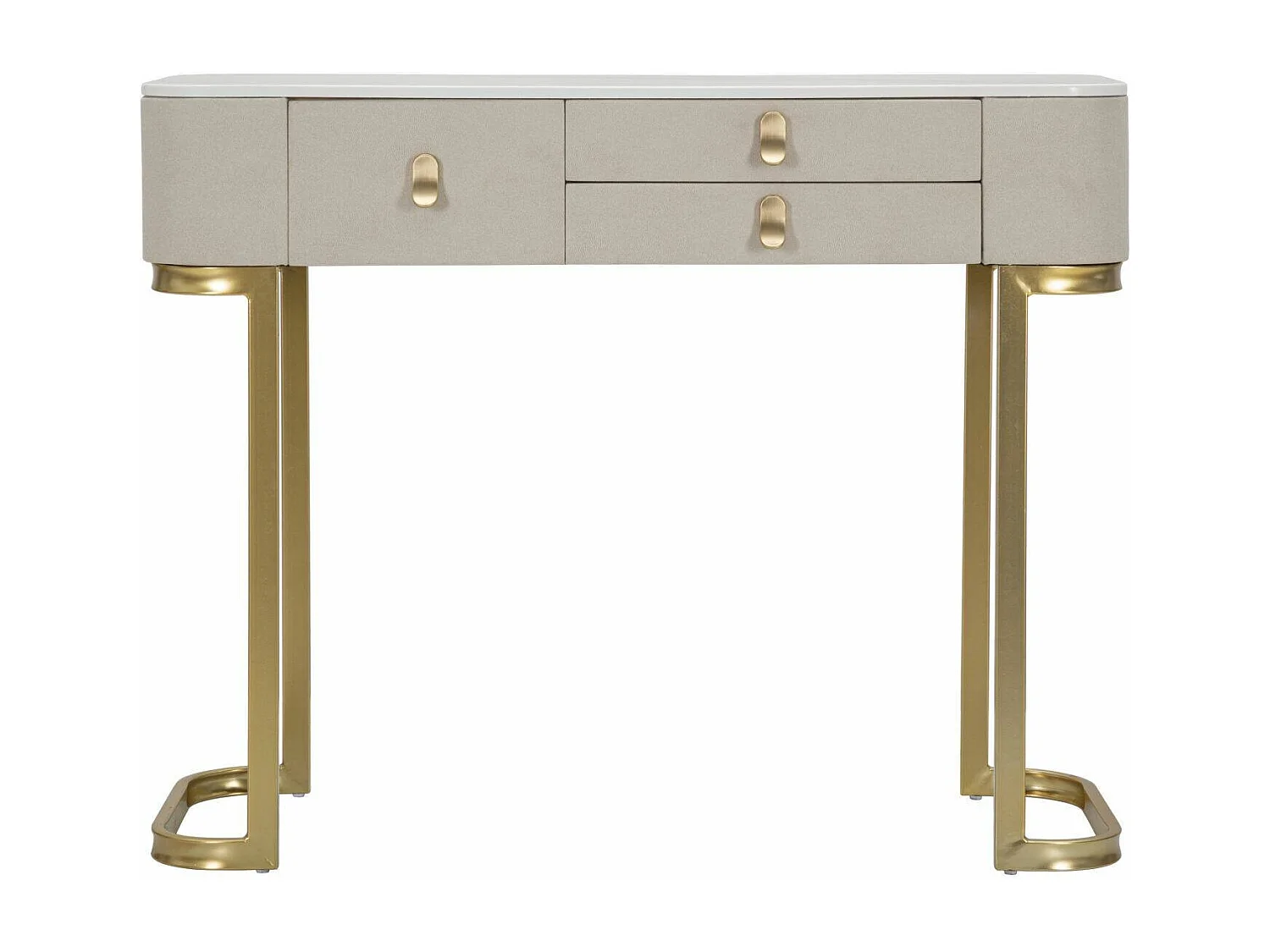 Console Ronda, Table polyvalente, Armoire de rangement, Bureau du couloir, Crème et Or, 100x40 h80 cm