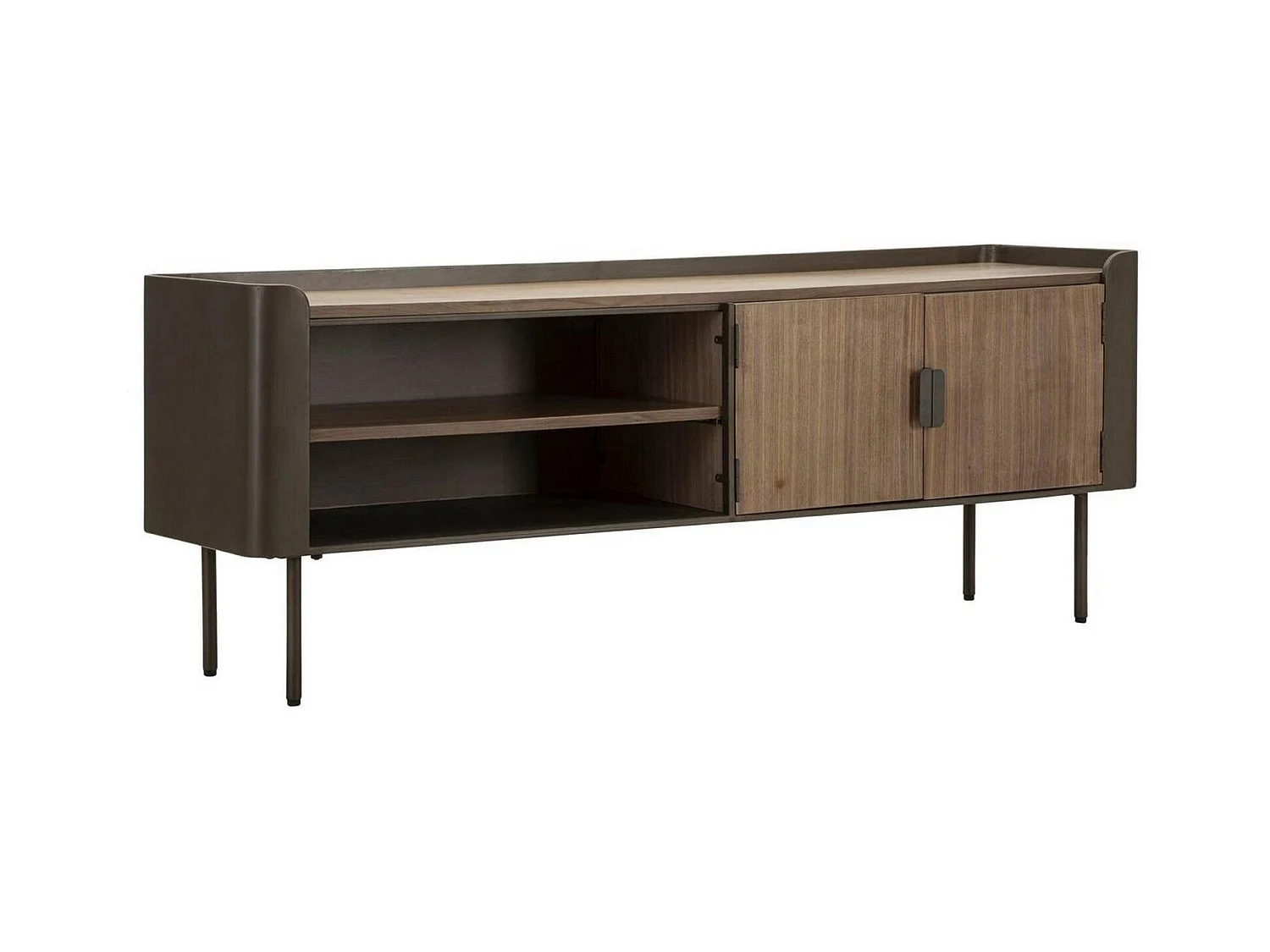 Cannon TV-meubel, Woonkamerdressoir, Lage tv-kast, Voorzien van wandbasis, 150x42 h58 cm, Grijs en Bruin