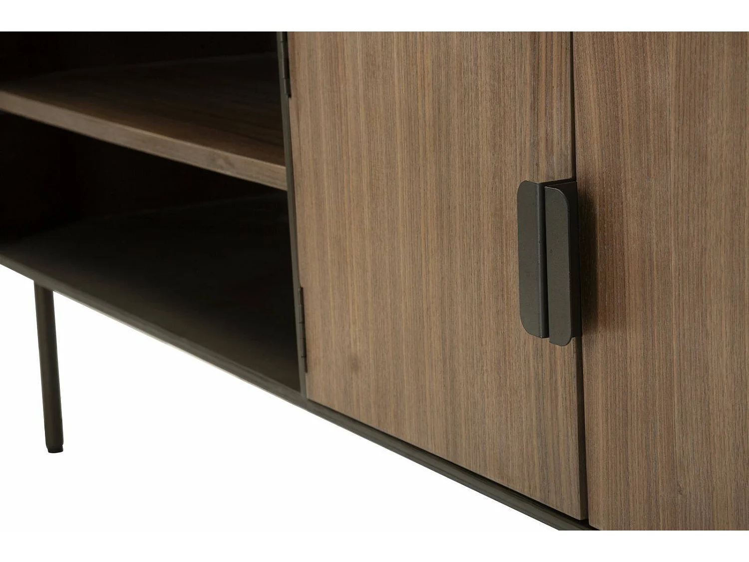 Fernsehschrank Cannon, Ständer für Wohnzimmerfernseher, Niedriges Wohnzimmer-Sideboard, TV-Ständerbasis, 150x42 h58 cm, Grau und Braun