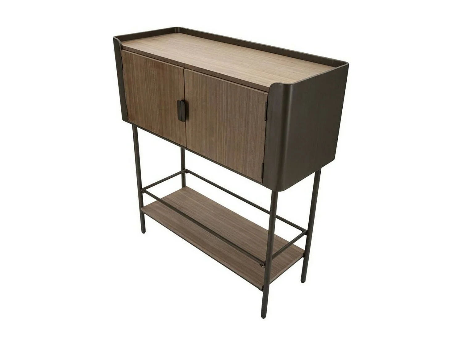 Meuble TV Quilt, Buffet de salon, Armoire basse pour TV, Base murale de rangement, 100x42 h110 cm, Gris et marron