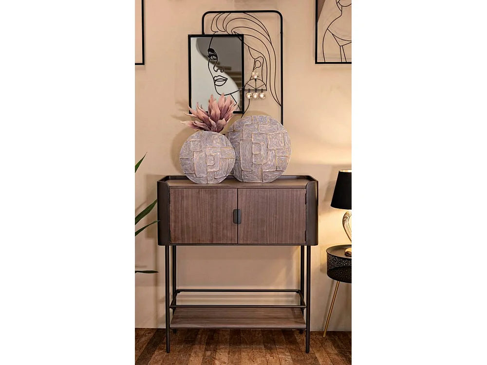 Dmora - Mobile porta TV Quilt, 100x42 h110 cm, Grigio e Marrone