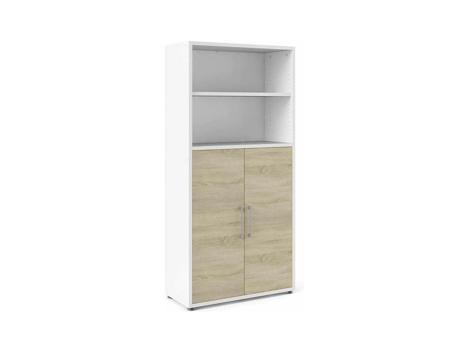 Buffet Saotome, Buffet du salon, Commode de salon, Garde-manger de cuisine, 89x40 h186 cm, Blanc et chêne