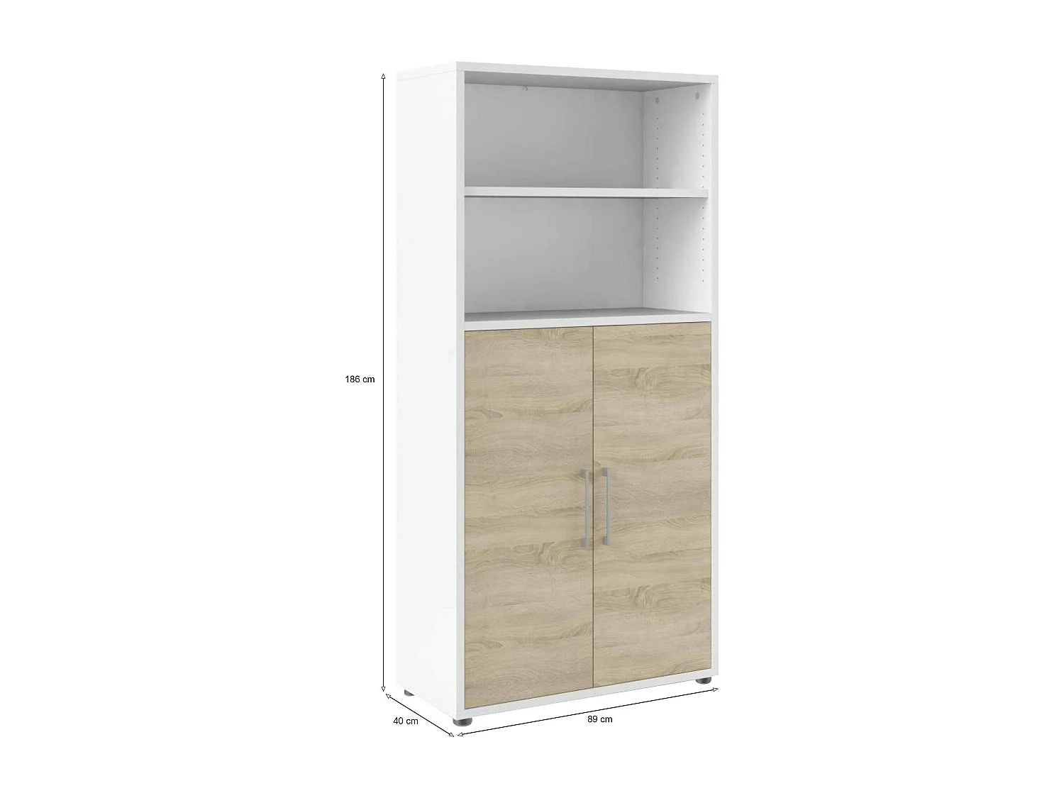 Aparador Saotome, Buffet de sala, Aparador de sala, Despensa de cozinha, 89x40 h186 cm, Branco e Carvalho