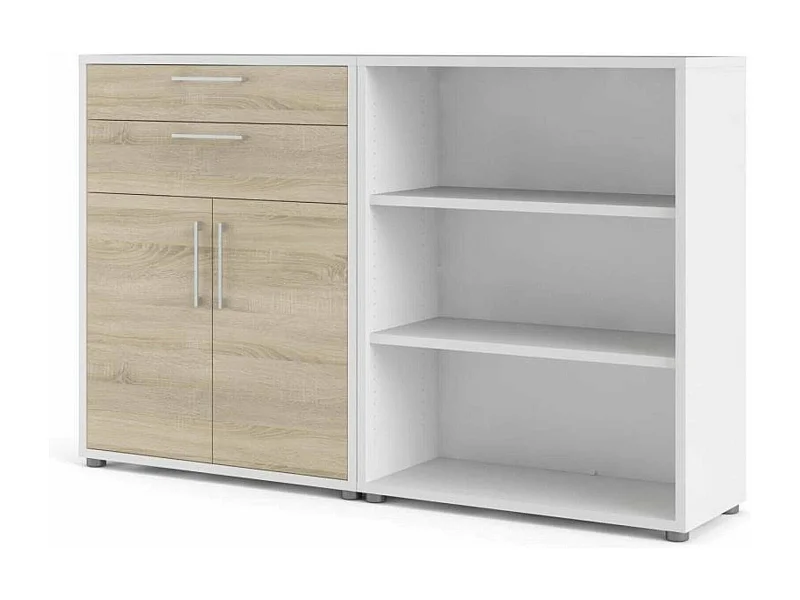 Kommode Albinea, Wohnzimmerbuffet, Wohnzimmer-Sideboard, Moderne Küchen-Speisekammer, 178x40 h113 cm, Weiß und Eiche