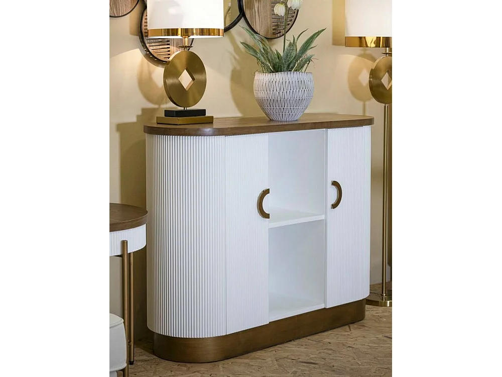 Buffet Ferrule, Buffet du salon, Commode de salon, Garde-manger de cuisine, 121x41 h90 cm, Blanc et marron