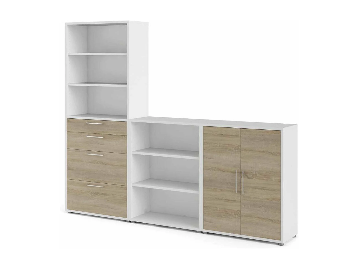 Acceglio dressoir, Woonkamerbuffet, Woonkamerdressoir, Keukenkast, 267x40 h222 cm, Wit en Eiken