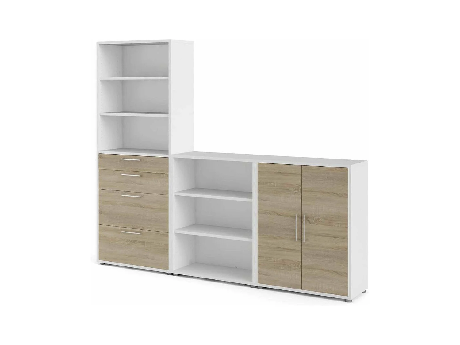 Buffet Acceglio, Buffet du salon, Commode de salon, Garde-manger de cuisine, 267x40 h222 cm, Blanc et chêne