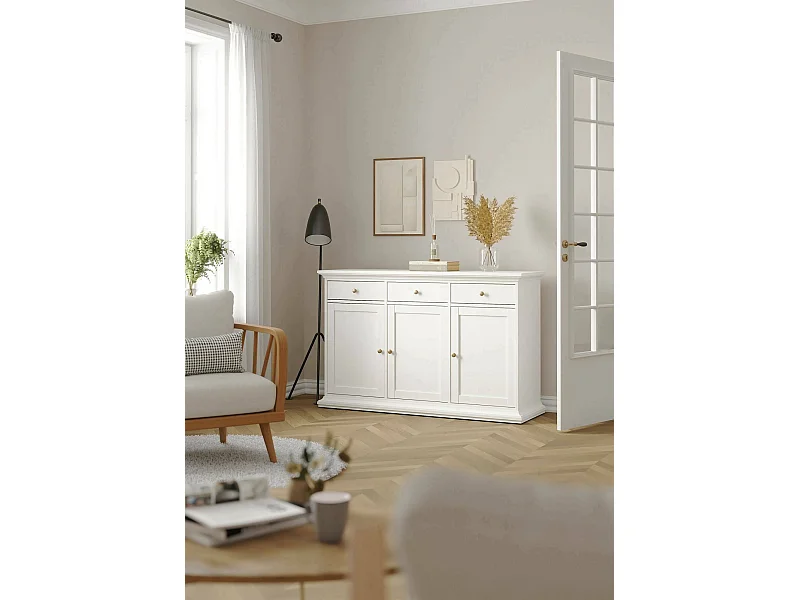 Buffet Asola, Buffet du salon, Commode de salon, Garde-manger de cuisine, 144x46 h92 cm, Blanc