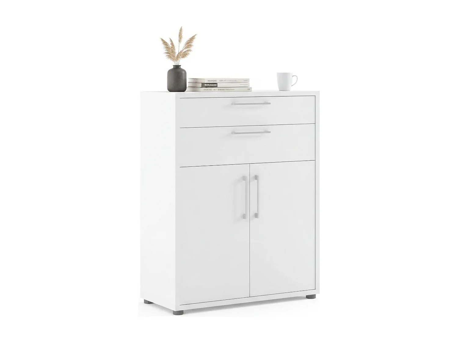 Buffet Agra, Buffet du salon, Commode de salon, Garde-manger de cuisine, 89x40 h113 cm, Blanc