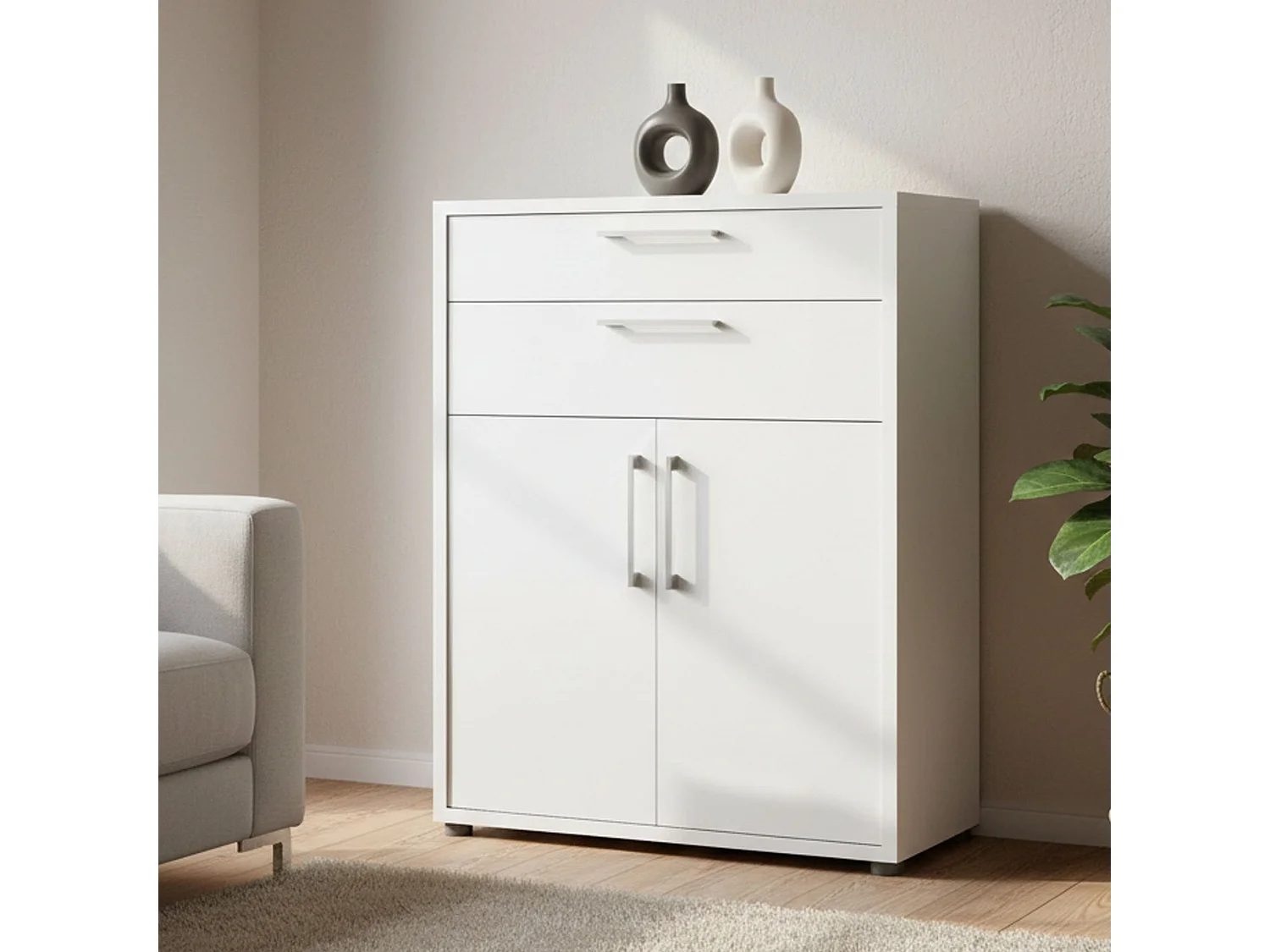 Buffet Agra, Buffet du salon, Commode de salon, Garde-manger de cuisine, 89x40 h113 cm, Blanc